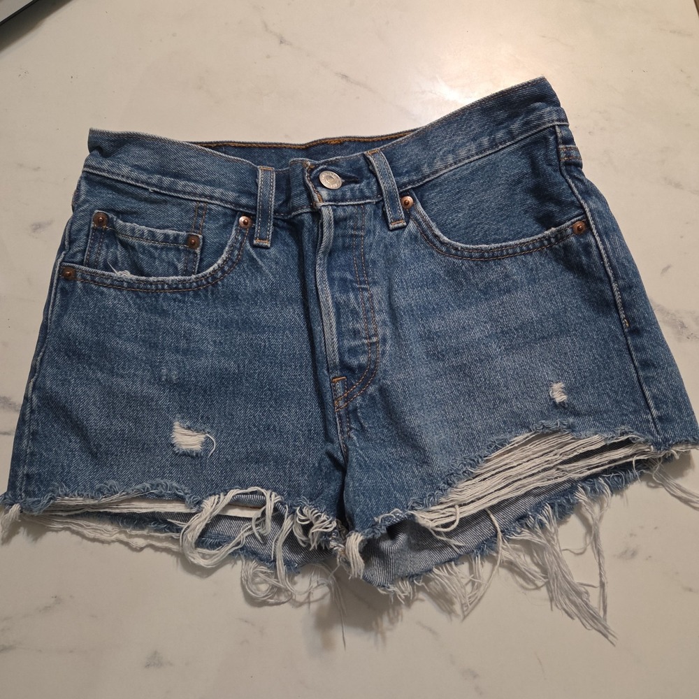 Levi's 501 Original Denim Cutoff Shorts Women's 28 Distressed Raw Hem Button Fly